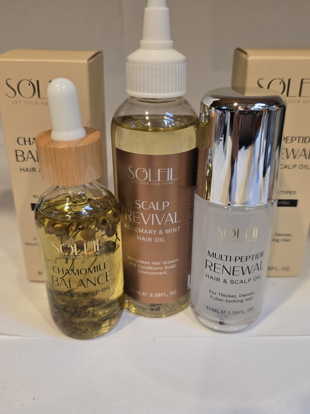SOLEIL Hair and Scalp Oils Bundle of 3: Scalp Revival, Multipeptide, & Chamomile